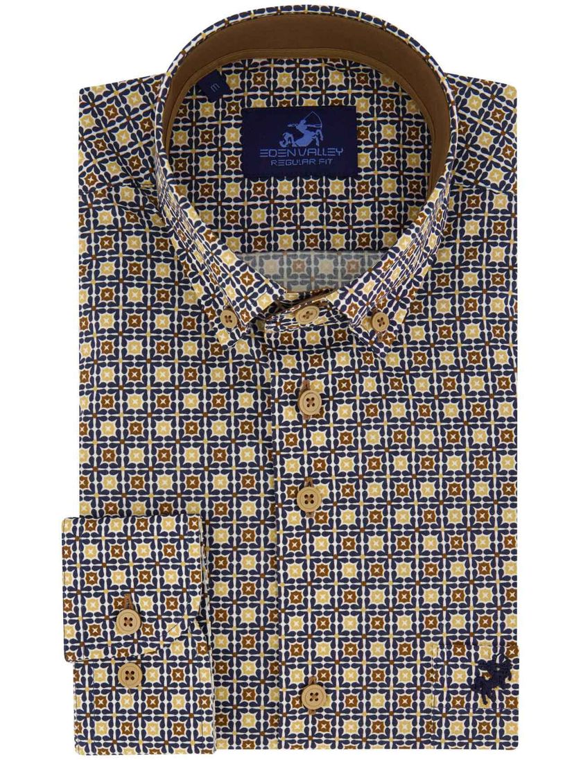 casual overhemd Eden Valley Regular Fit donkerblauw geel