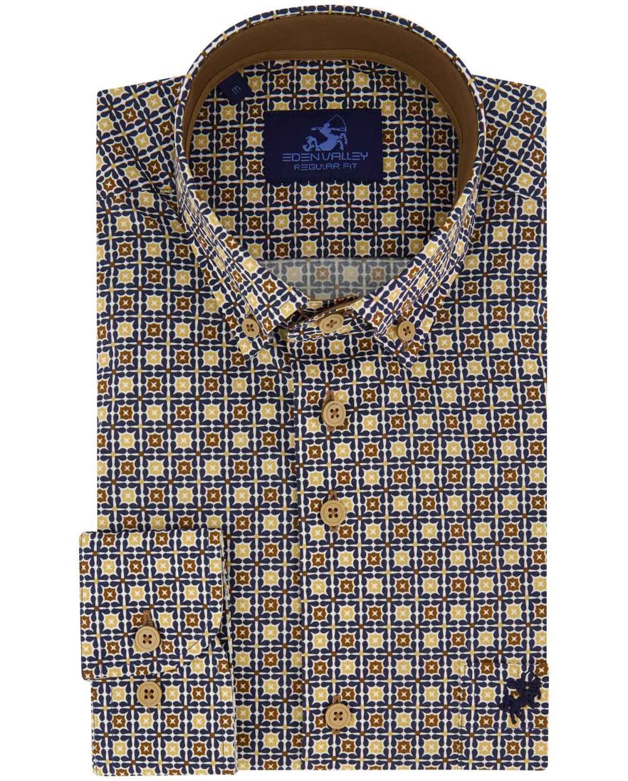 Eden Valley Regular Fit casual overhemd donkerblauw geel