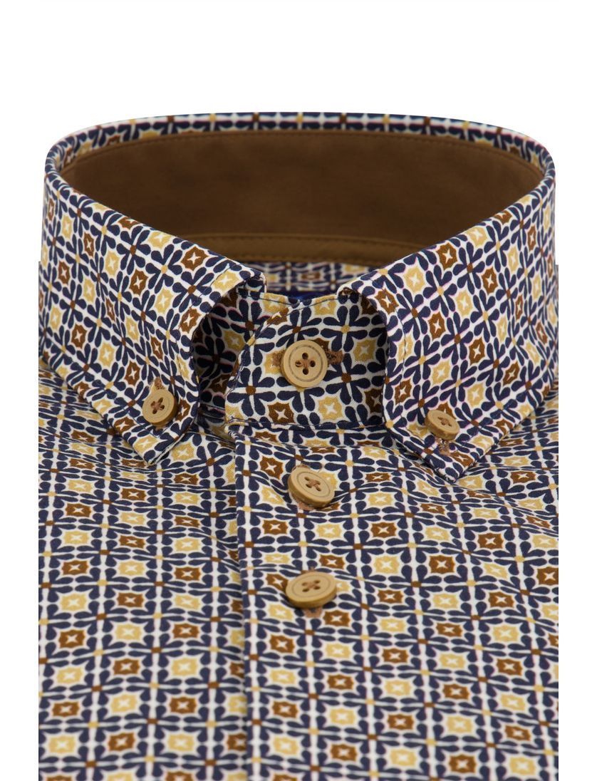 casual overhemd Eden Valley Regular Fit donkerblauw geel