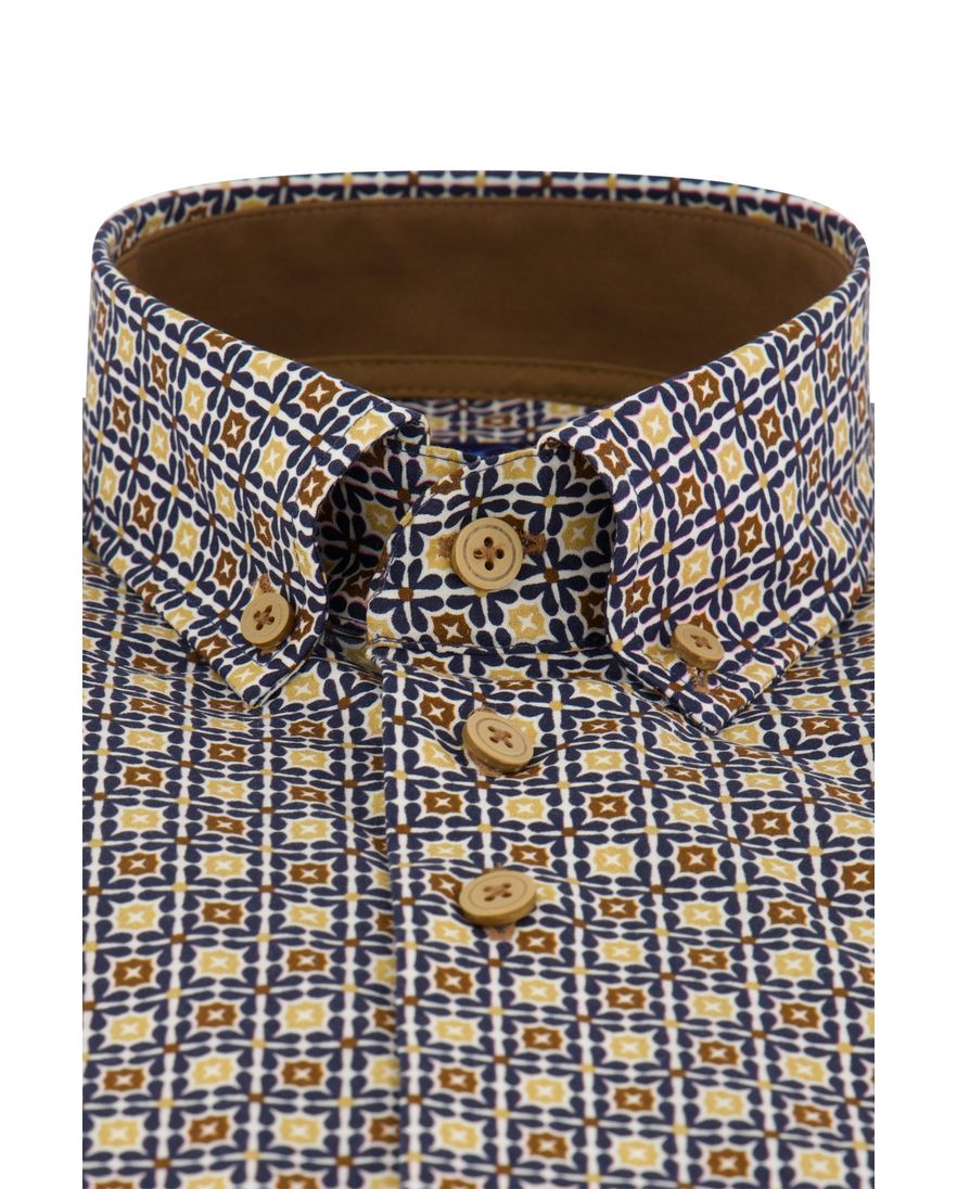 Eden Valley Regular Fit casual overhemd donkerblauw geel