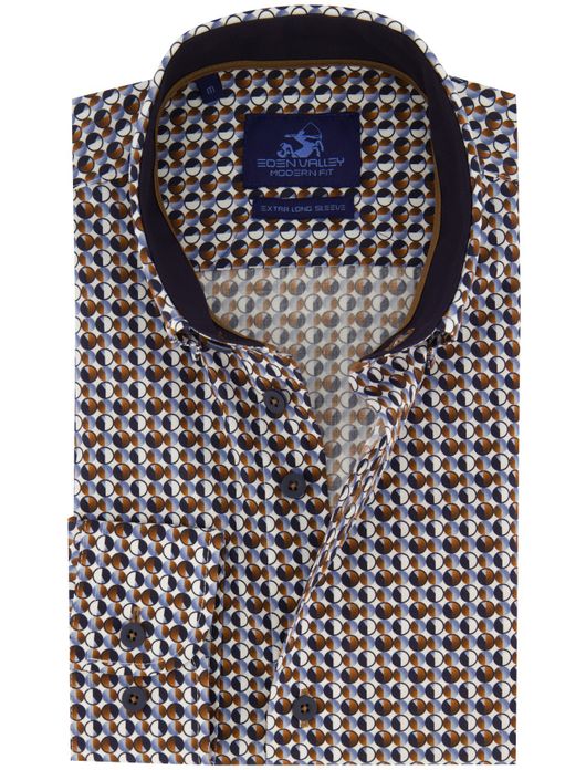 casual overhemd mouwlengte 7 Eden Valley bruin geprint katoen normale fit