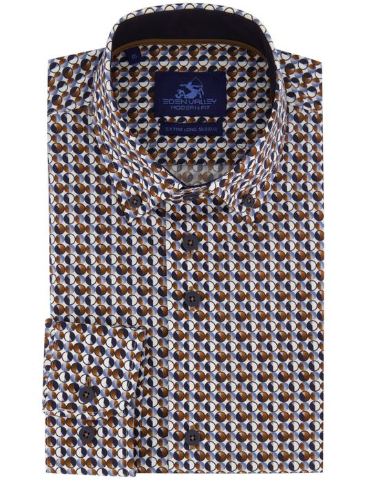 casual overhemd mouwlengte 7 Eden Valley bruin geprint katoen normale fit
