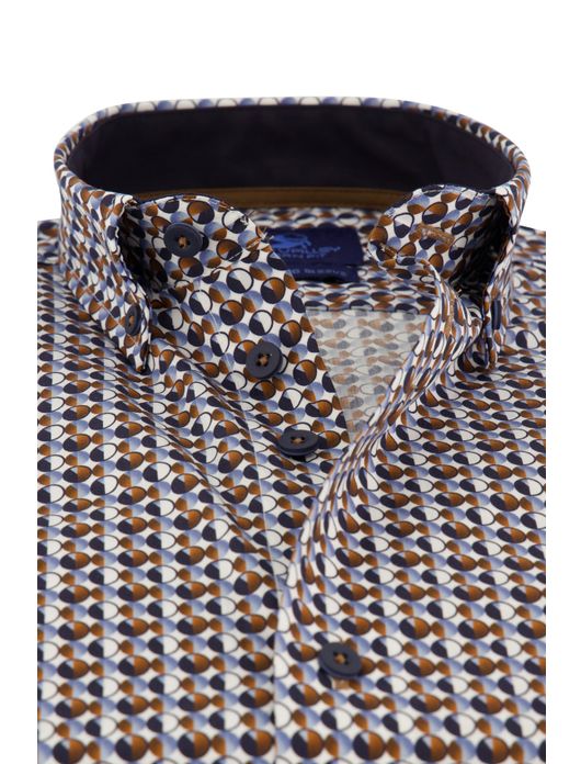 casual overhemd mouwlengte 7 Eden Valley bruin geprint katoen normale fit