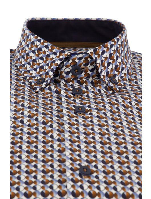 casual overhemd mouwlengte 7 Eden Valley bruin geprint katoen normale fit