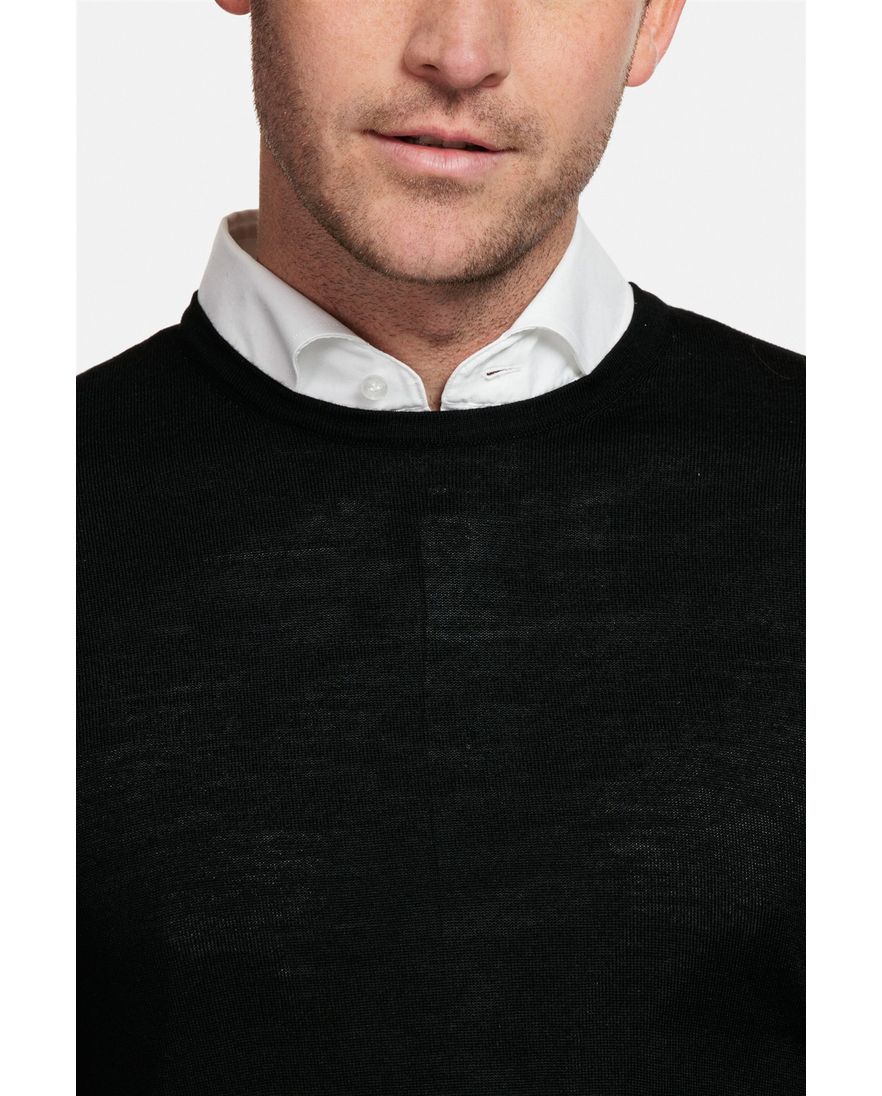 Thomas Maine trui zwart ronde hals effen 100% wol