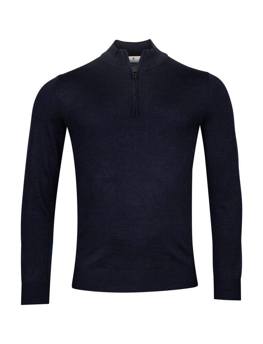 Thomas Maine trui navy half-zip effen normale fit wol