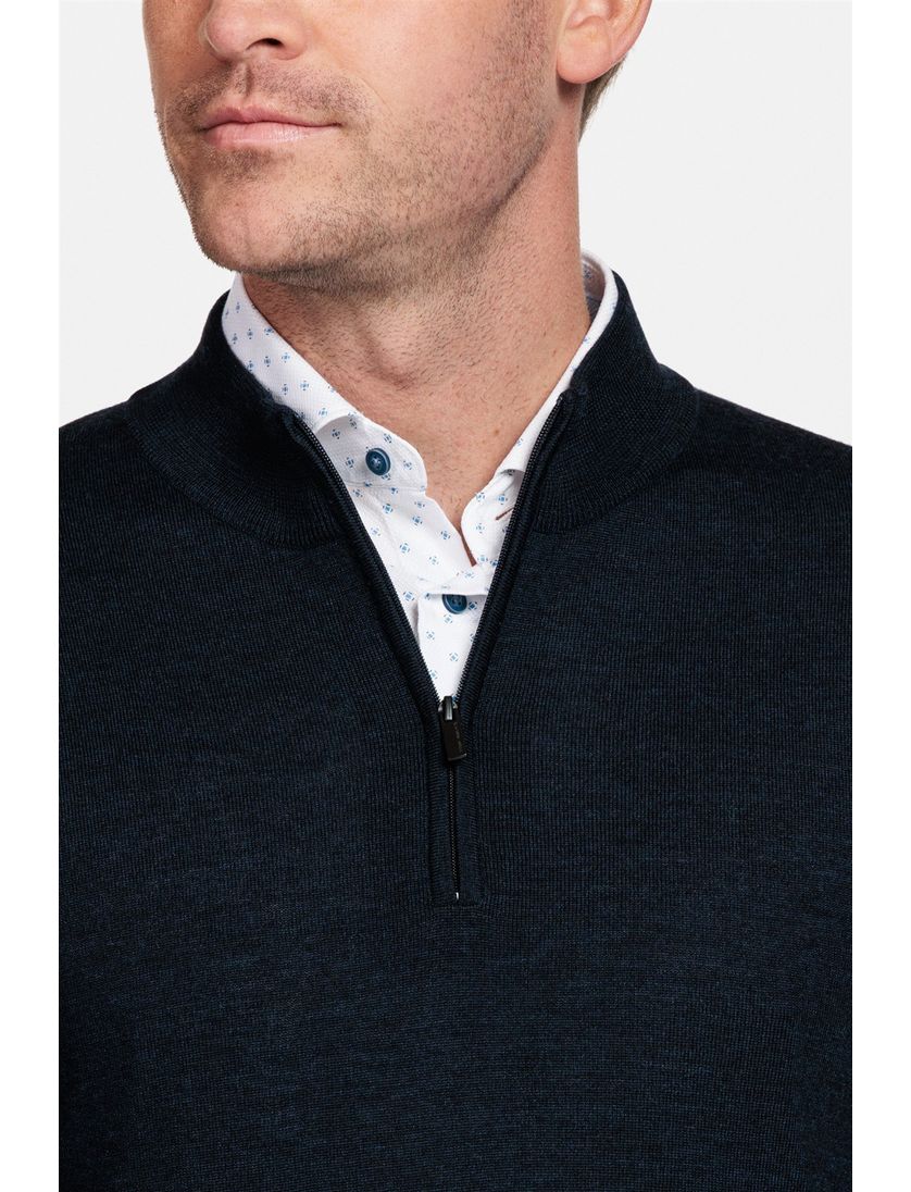 Thomas Maine trui navy half-zip effen normale fit wol