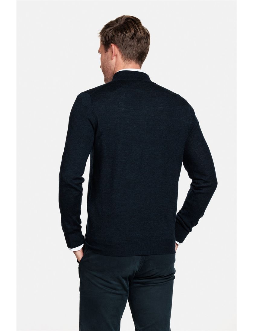 Thomas Maine trui navy half-zip effen normale fit wol