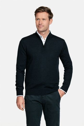 Thomas Maine Thomas Maine trui navy half-zip effen normale fit wol