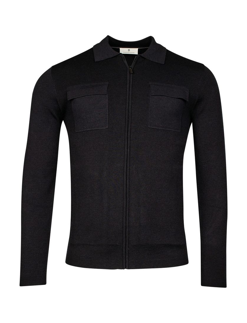 Thomas Maine gebreid vest donkerblauw borstzakken wol normale fit