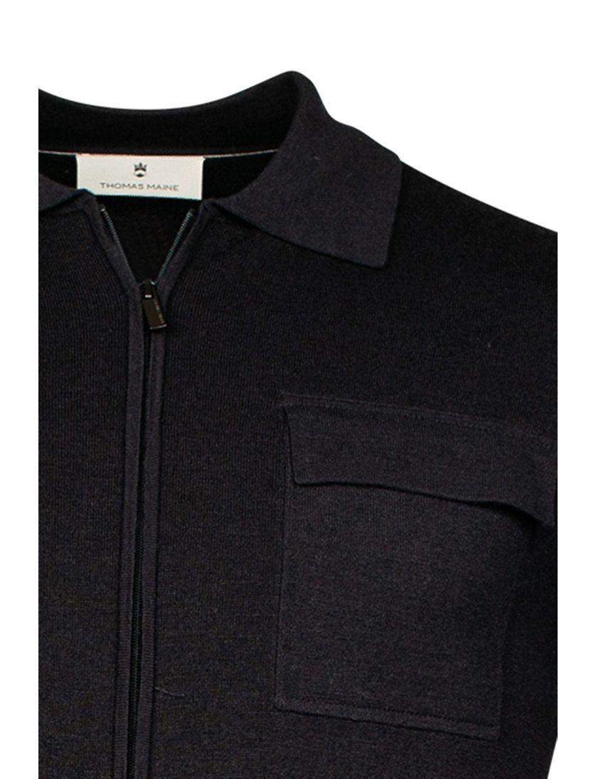 Thomas Maine gebreid vest donkerblauw borstzakken wol normale fit
