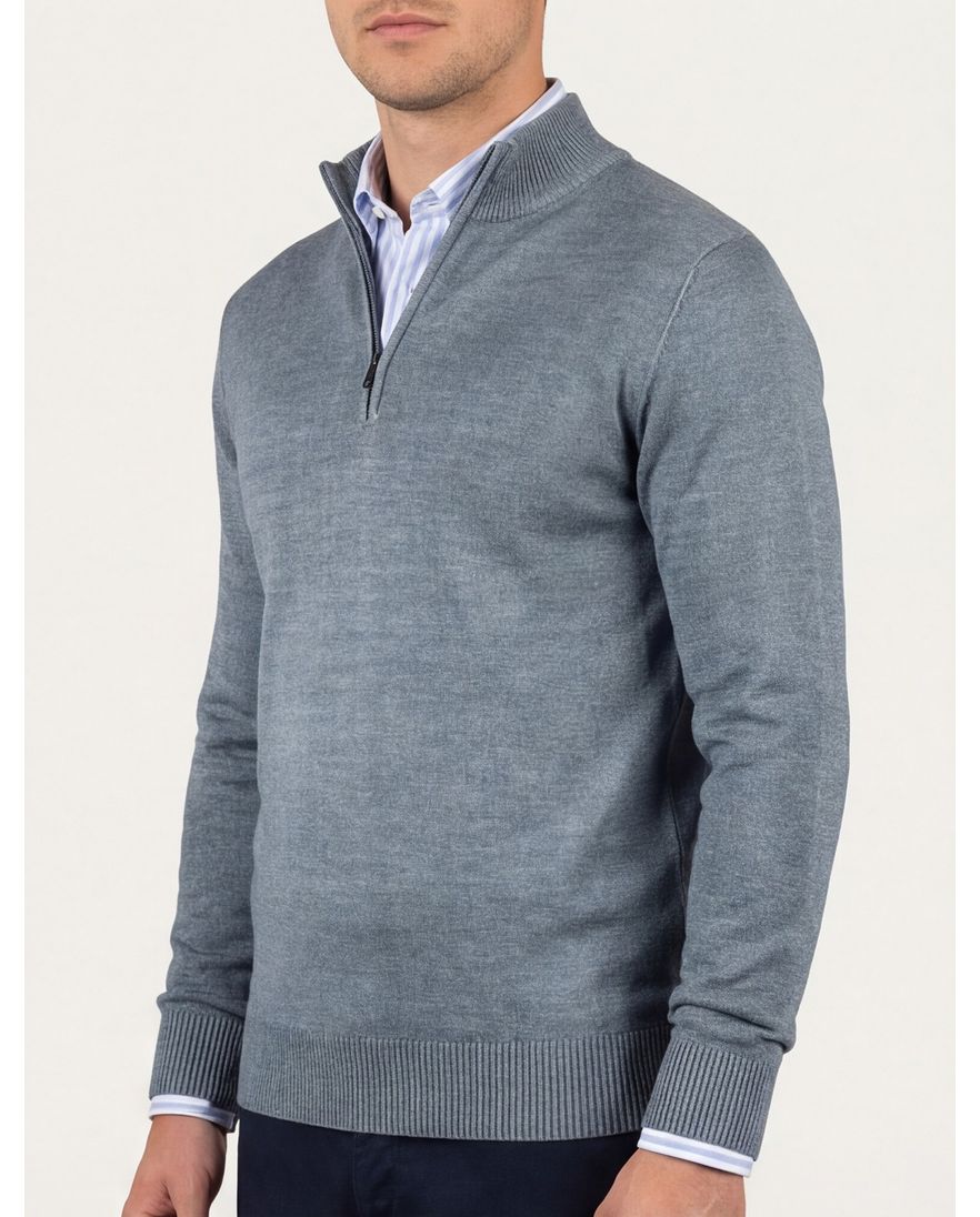 Thomas Maine trui blauw half-zip normale fit