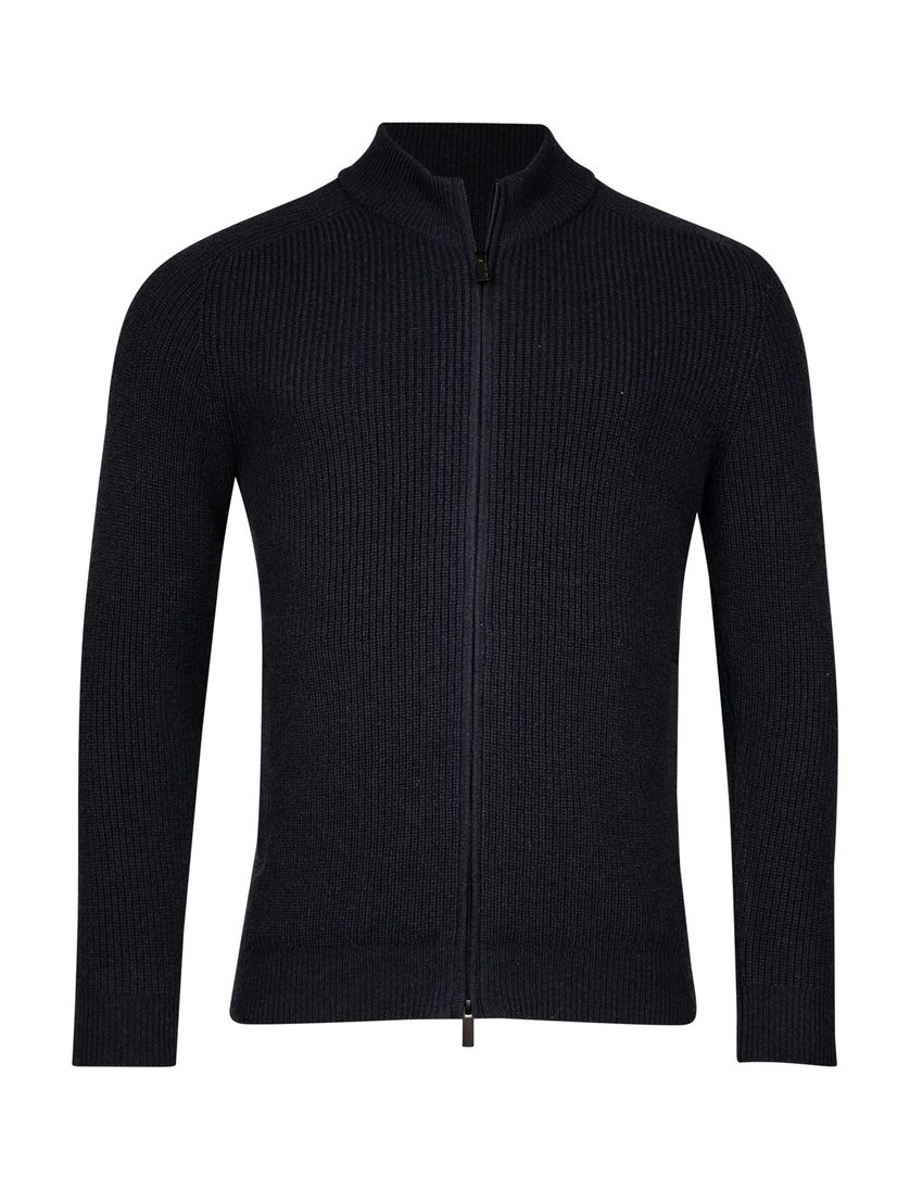 Thomas Maine gebreid vest donkerblauw structuur normale fit met rits