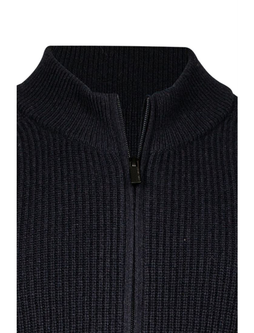 Thomas Maine gebreid vest donkerblauw structuur normale fit met rits