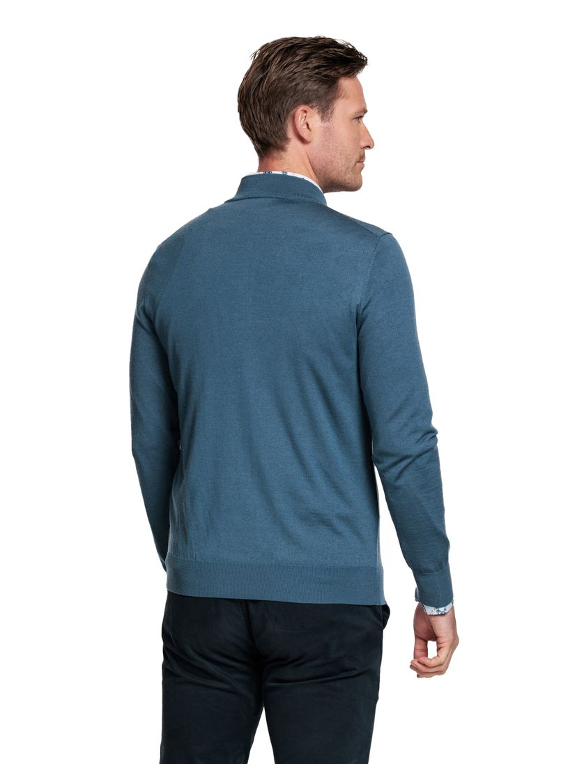 Thomas Maine trui blauw half-zip met rits normale fit wol