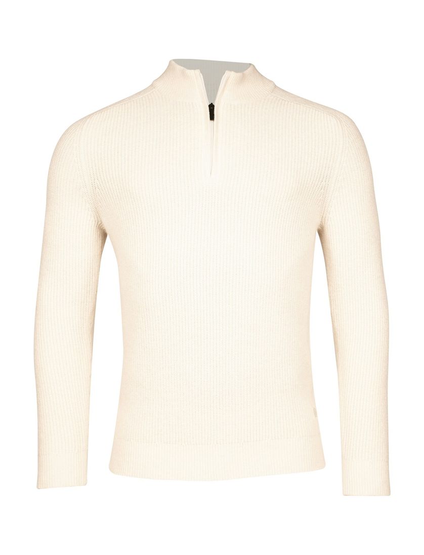 Thomas Maine gebreide trui ecru structuur normale fit 100% lamswol
