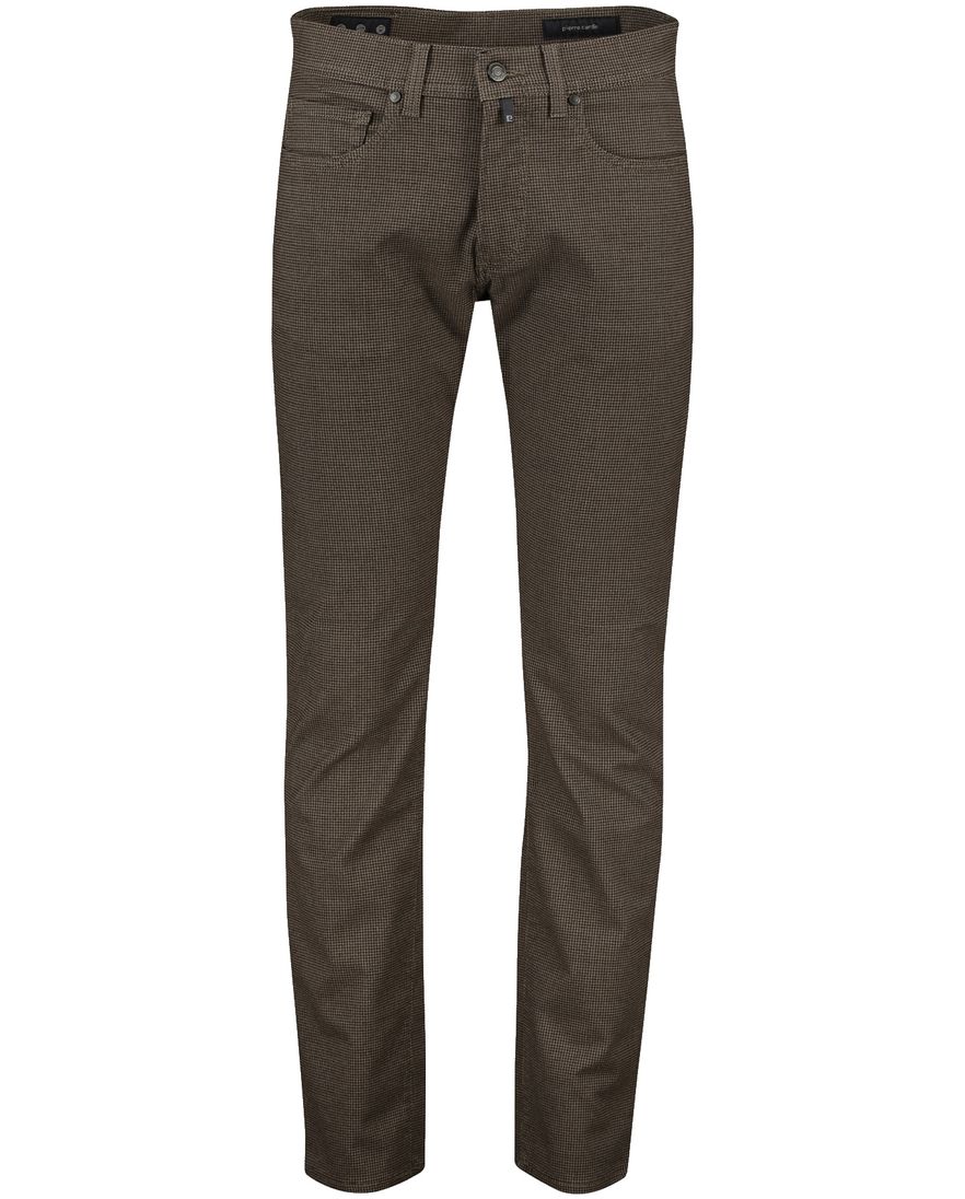 Pierre Cardin 5-pocket bruin geruit normale fit