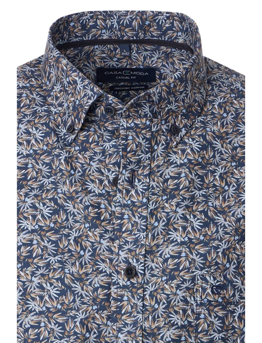 casual overhemd Casa Moda blauw print borstzak