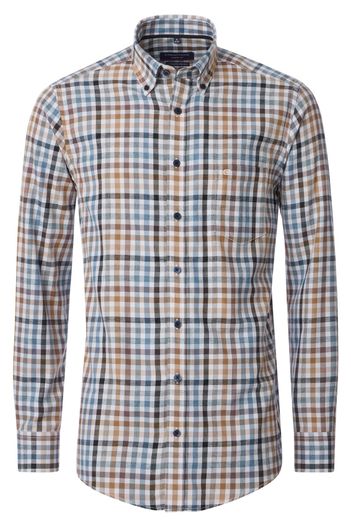 Casa Moda overhemd casual Casa Moda blauw geruit wijde fit katoen