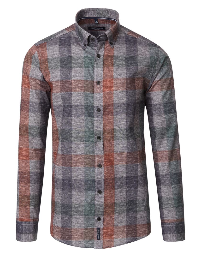 Overhemd Casa Moda grijs geruit wijde fit katoen