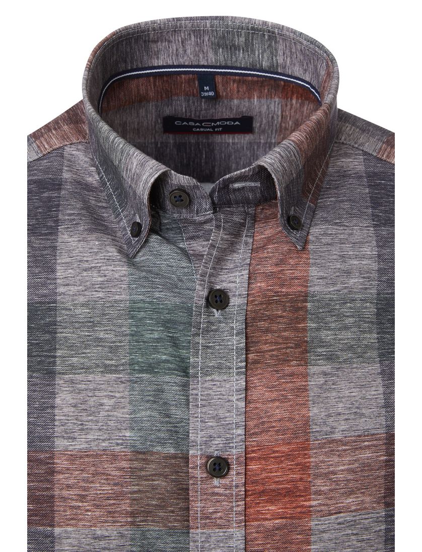 Overhemd Casa Moda grijs geruit wijde fit katoen