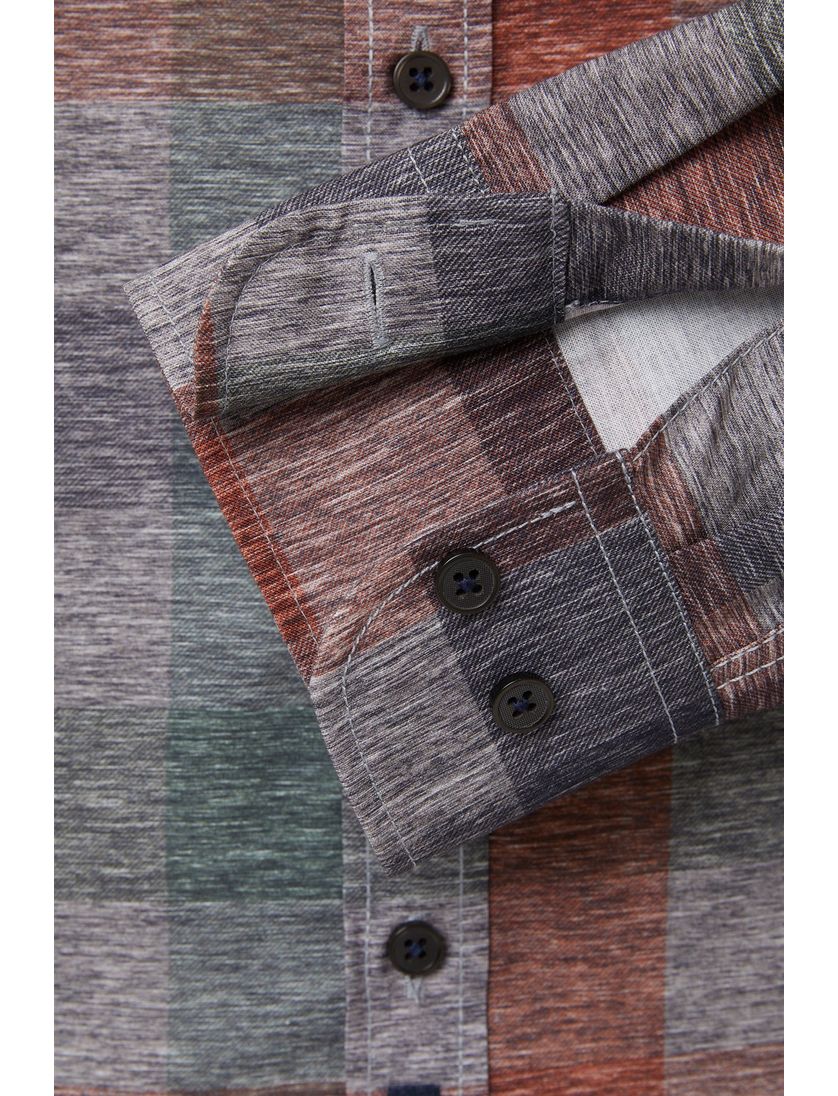 Overhemd Casa Moda grijs geruit wijde fit katoen