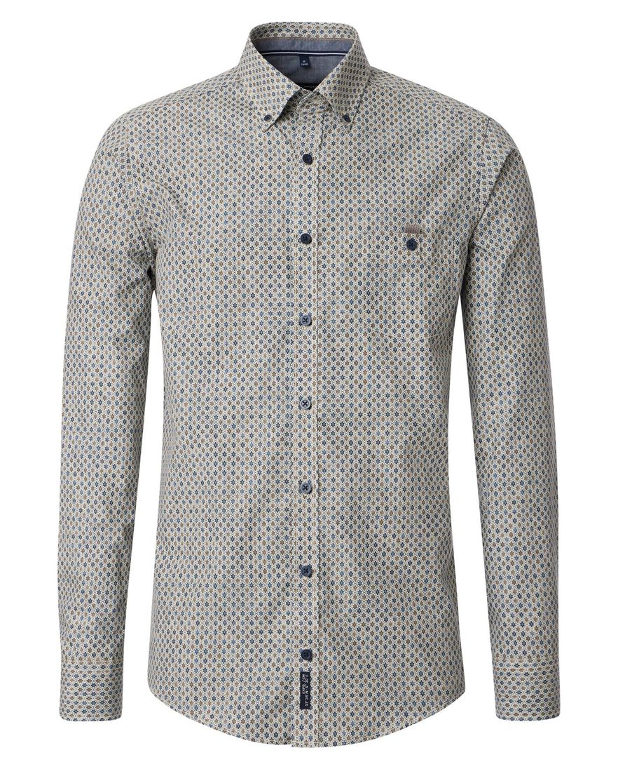 Casa Moda casual overhemd blauw geprint button-down boord