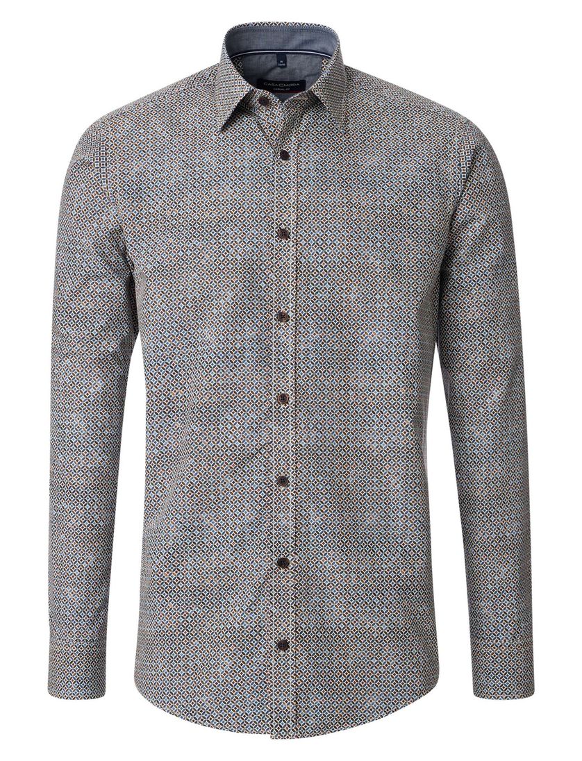 Overhemd Casa Moda bruin print 100% katoen