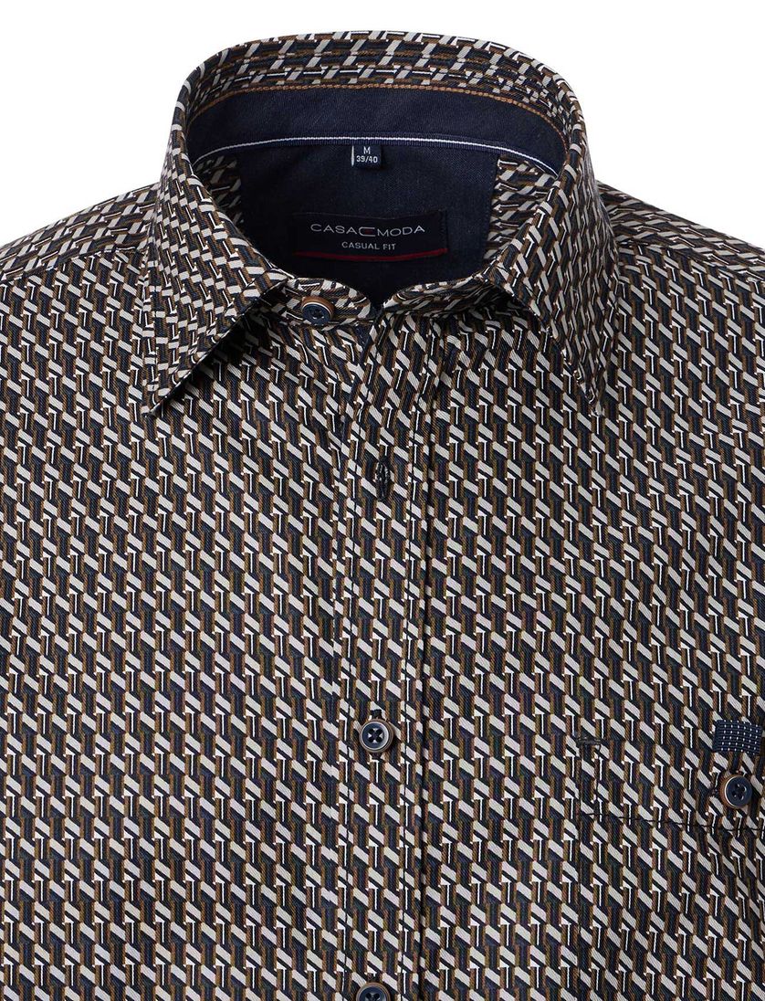 Casa Moda overhemd bruin geprint met borstzak