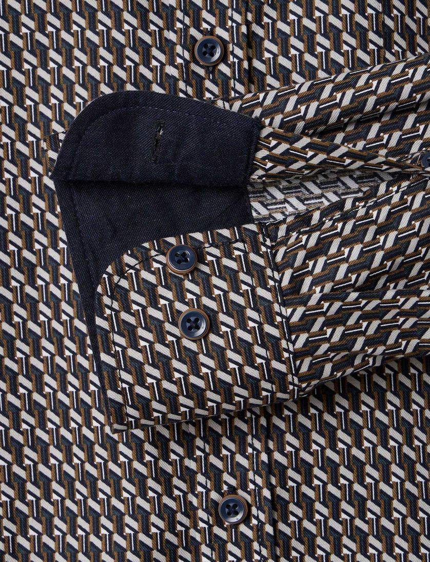 Casa Moda overhemd bruin geprint met borstzak