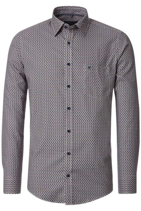Casa Moda Casual Fit overhemd donkerblauw geprint met borstzak