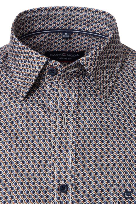 Casa Moda Casual Fit overhemd donkerblauw geprint met borstzak