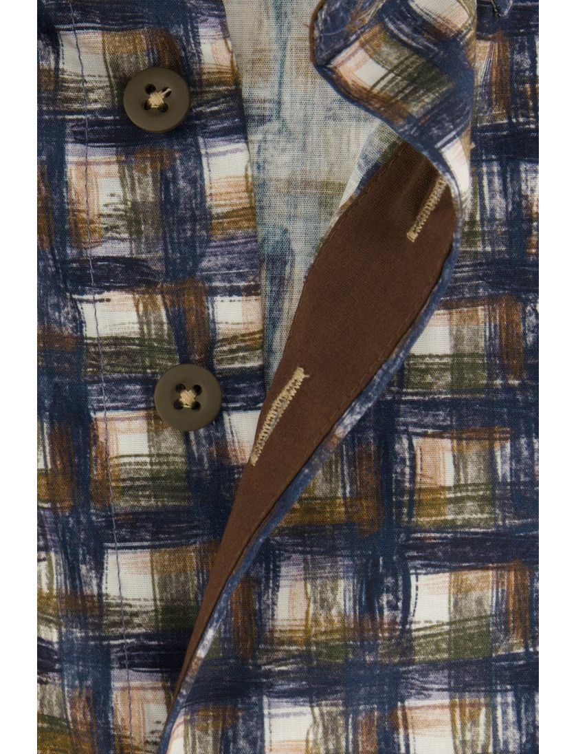 Portofino Regular Fit overhemd donkerblauw geprint geruit