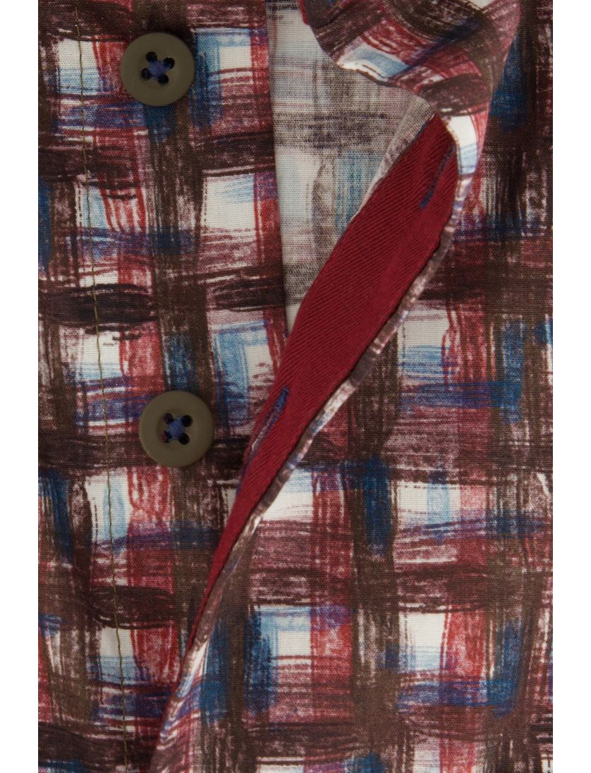 Portofino Regular FIt overhemd rood bruin geprint geruit