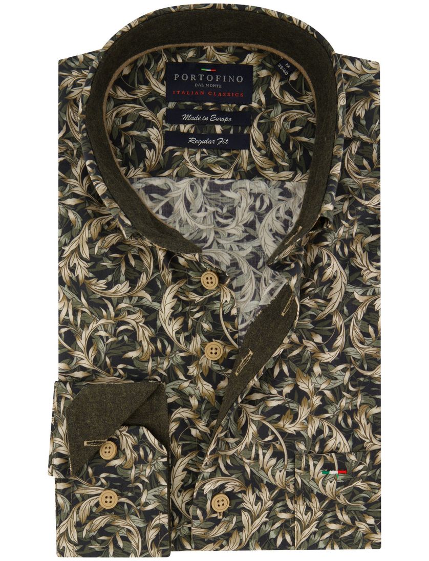 casual overhemd Portofino Regular Fit groen bladeren print