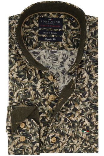 Portofino Portofino Regular Fit casual overhemd groen bladeren print