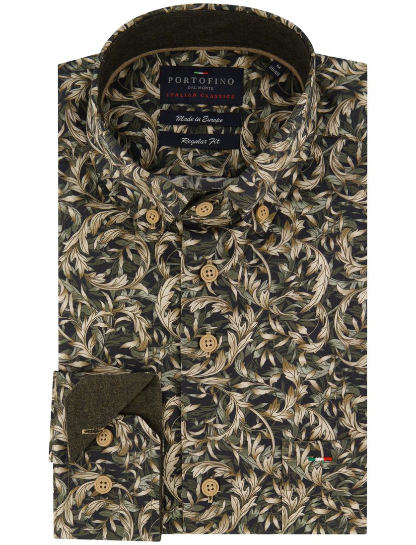 casual overhemd Portofino Regular Fit groen bladeren print