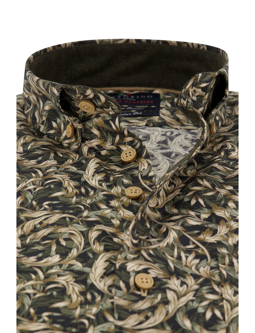 casual overhemd Portofino Regular Fit groen bladeren print
