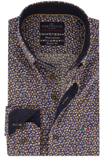 Portofino Portofino Regular Fit overhemd blauw geprint katoen