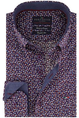 Portofino bordeaux geprint overhemd Portofino wijde fit katoen