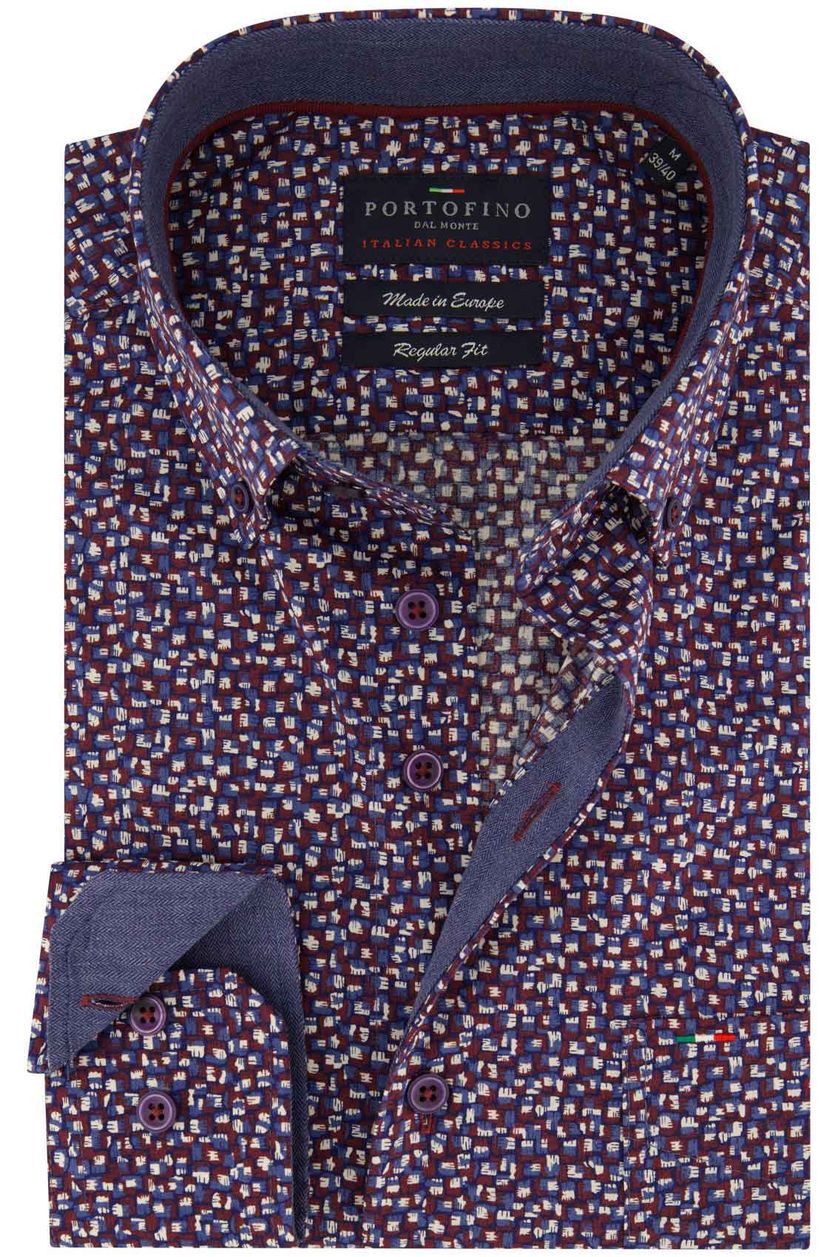 bordeaux geprint overhemd Portofino wijde fit katoen