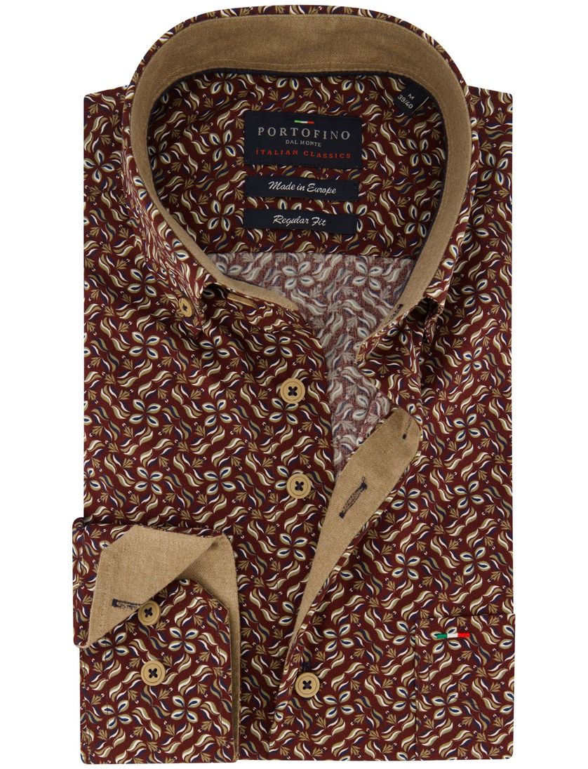 Portofino overhemd rood geprint wijde fit
