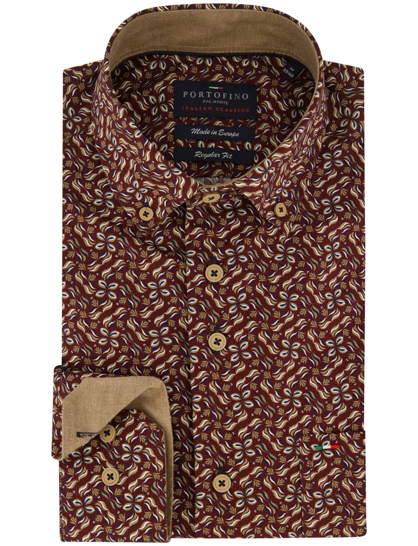 Portofino overhemd rood geprint wijde fit