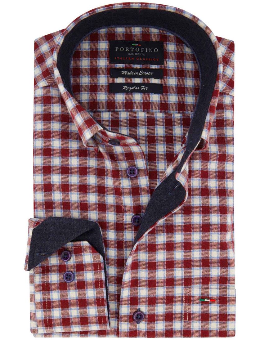 Portofino overhemd rood geruit flanel wijde fit