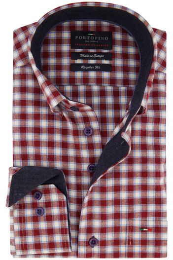 Portofino Portofino wijde fit overhemd rood geruit
