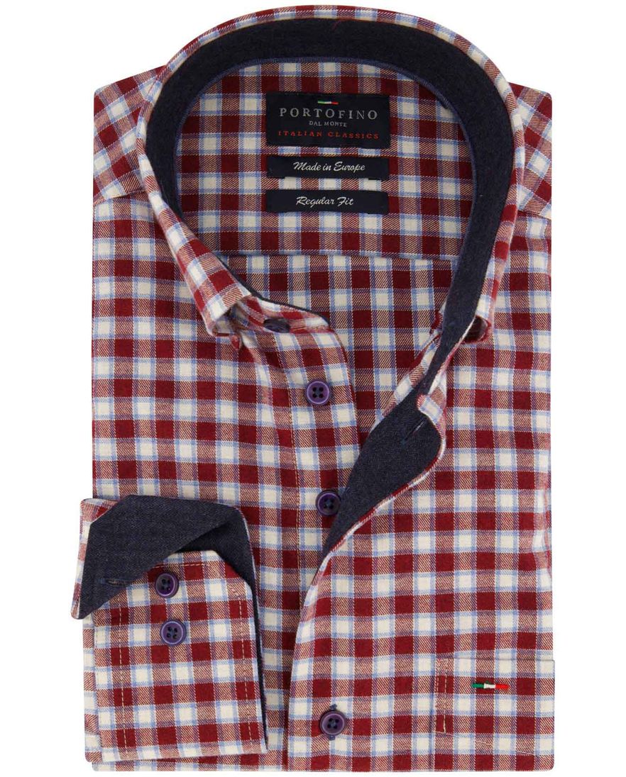 Portofino wijde fit overhemd rood geruit