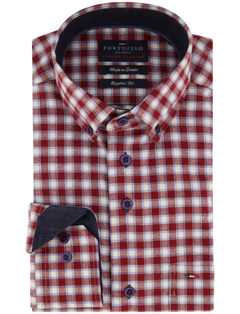 Portofino overhemd rood geruit flanel wijde fit