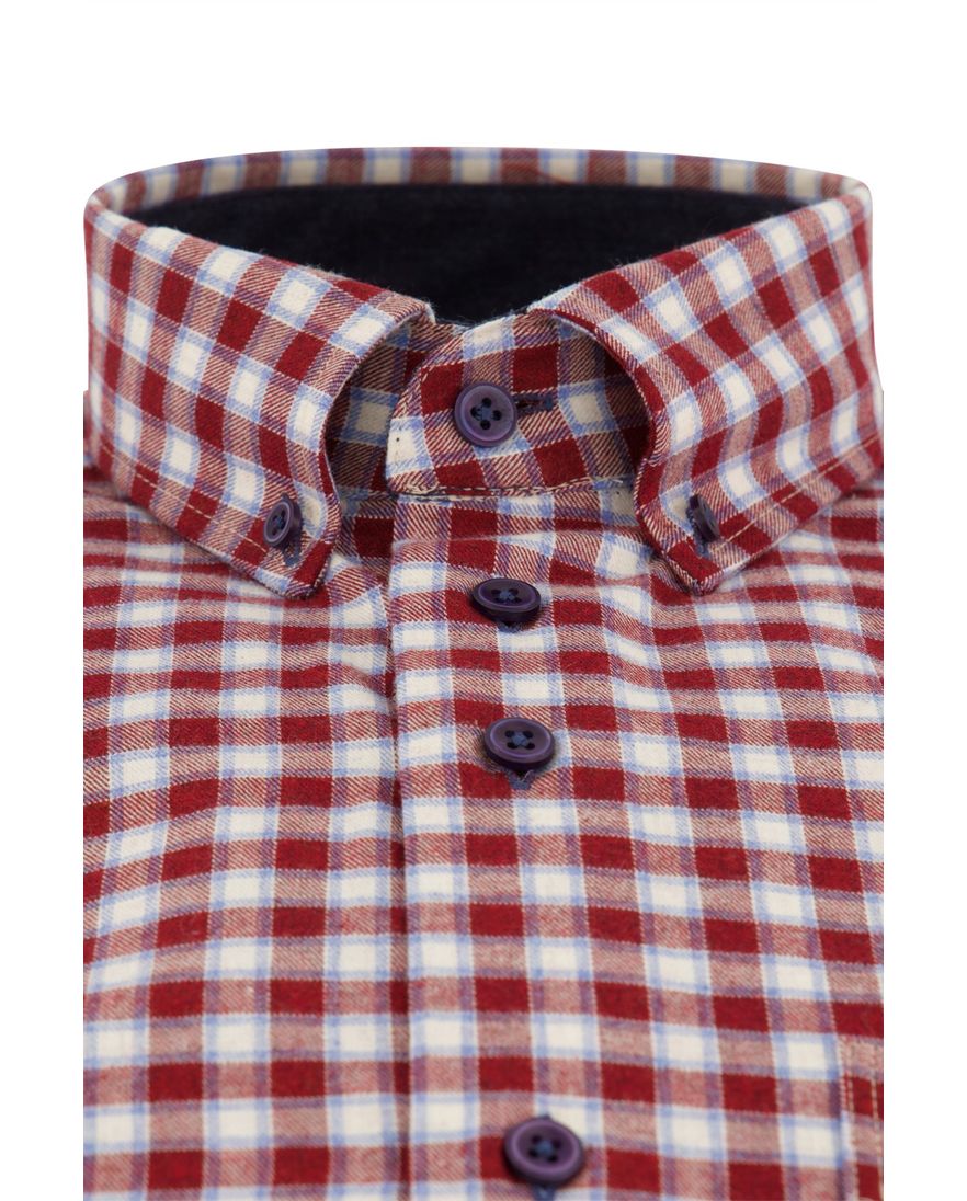 Portofino wijde fit overhemd rood geruit