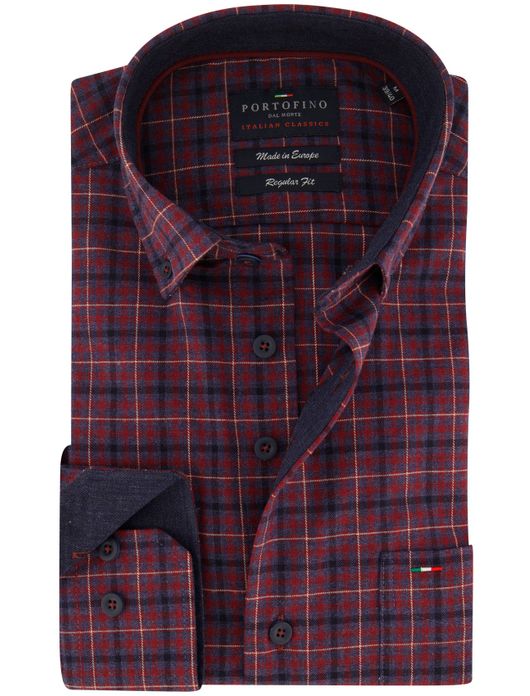 Portofino overhemd rood geruit flanel