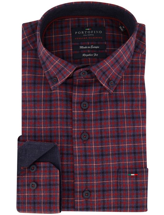 Portofino overhemd rood geruit flanel